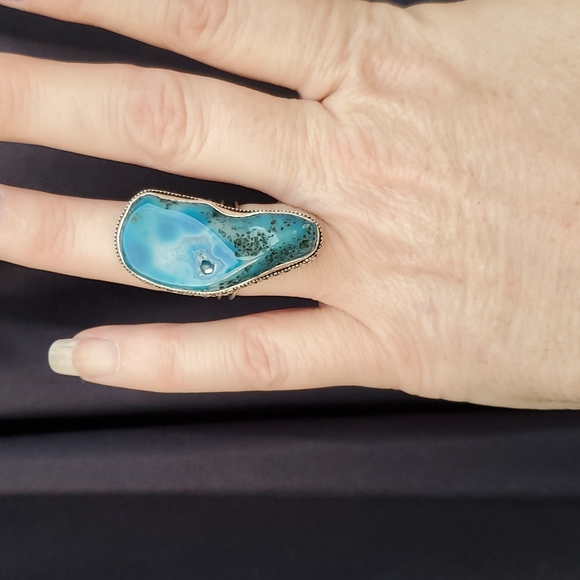 New Overzized Solar Quartz Agate 925 Silver Statement Ring. - Picture 14 of 16